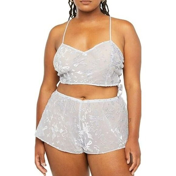 NWT SAVAGE WOMEN'S DEVORE DREAMS Velvet Sleep Short 4X Gray Embroidery Butterfly - Picture 1 of 6